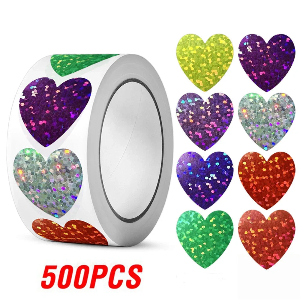 100-500pcs Holographic Color Gold Heart-shaped Stickers Kids Reward Stickers Labels For Wall Crafts Classroom Teachers Supplies (ONLINE ORDER ONLY)