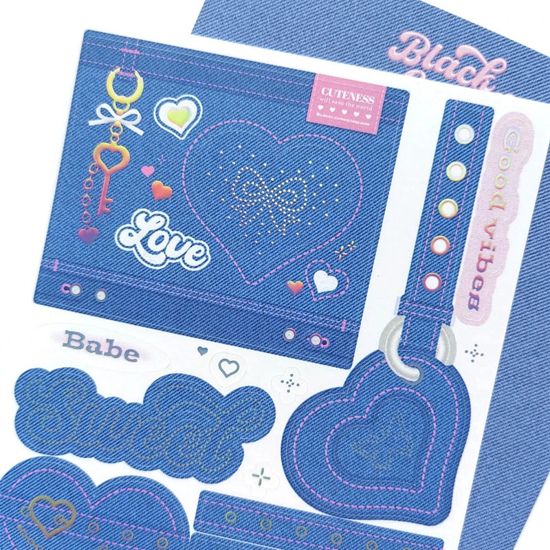 Korean Ins Creative Denim Pattern Stickers Scrapbooking Idol Album Decoration Sticker Aesthetic Personalized Kawaii Stationery (ONLINE ORDER ONLY)