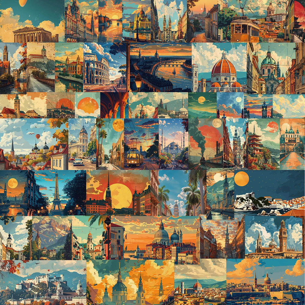 50PCS Retro Landscape Stickers Waterproof for Phone Guitar Laptop Notebook Suitcase Cup (ONLINE ORDER ONLY)
