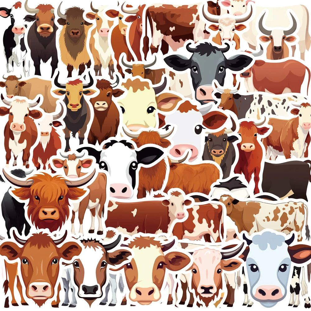 50PCS Cute Cow PVC Sticker Aesthetic DIY Children's Decoration Scrapbooking Korean Stationery School Supplies for Kids (ONLINE ORDER ONLY)