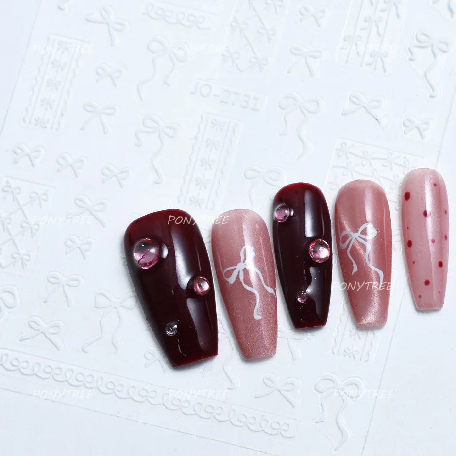 Gold Silver White Black Pink Blue Bowknot Ribbon Flat 3D Line Gird Strap Tie Elegant Charming Nail Art Stickers Manicure Decals (ONLINE ORDER ONLY)
