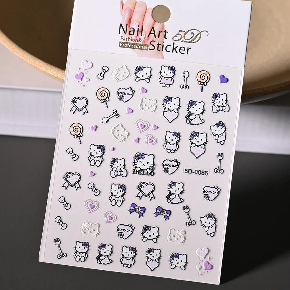 1pc 5D Cartoon Nail Art Stickers Waterproof Matte Finish with Kuromi, Cinnamoroll & Hello Kitty Designs Perfect for DIY Manicure (Online Order Only)