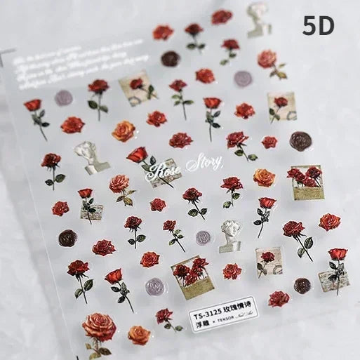 Hummingbird Iris Butterfly Peony Rose Tulip Daisy Lily Flowers Morning Glory Pearl Rhinestones Nail Art Sticker Decoration Decal (ONLINE ORDER ONLY)