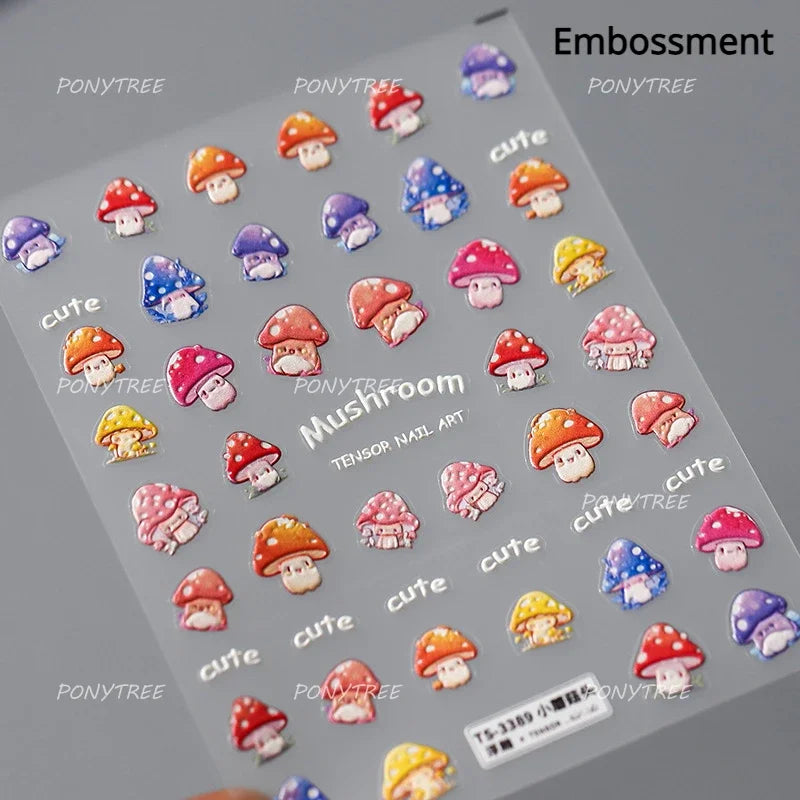 Cute Colored Mushrooms Water Bubbles Umbrella-shaped Plant Various Shapes Fungi Lovely Adhesive Nail Art Stickers Manicure Decal (ONLINE ORDER ONLY)