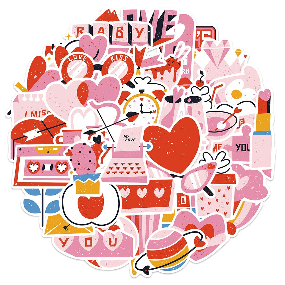 10/30/50PCS Cartoon Pink Love Stickers Valentine's Day Cute Decals PVC Waterproof Skateboard Laptop Phone Car Sticker For Kids (ONLINE ORDER ONLY)