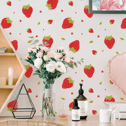 Strawberry Fruit Wall Stickers For Living Room Background Decor Decals Bedroom Beautify Home Decoration Self-adhesive Wallpaper (Online Order Only)