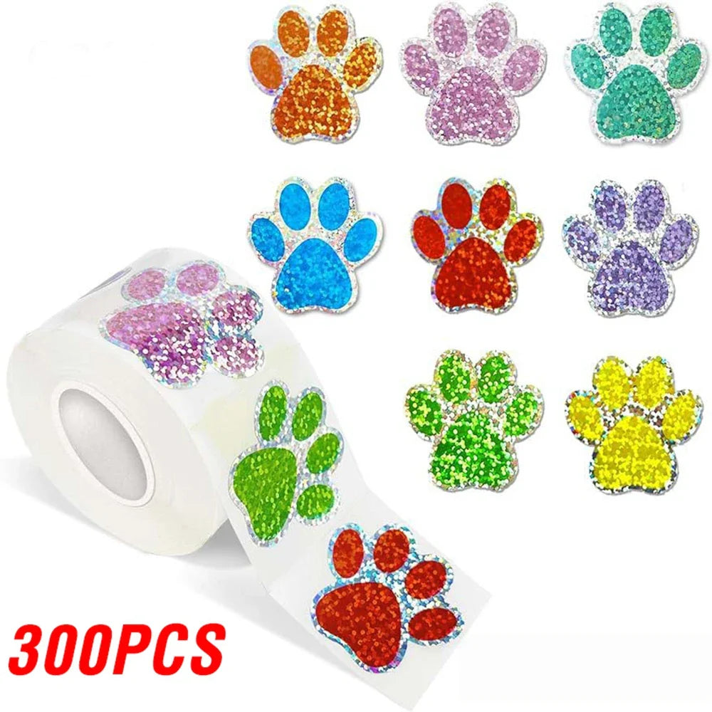 100-500pcs Cute Animal Paw Sticker DIY Colorful Holographic Lables Art Crafts Sticker Student Reward Stationery Stickers (ONLINE ORDER ONLY)