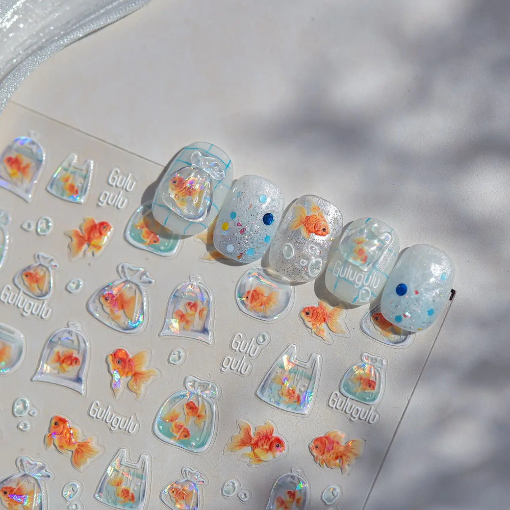 Bagful Brocaded Carp Goldfish Jellyfish Water Bubbles Seahorse Ocean Starfish Whale Adhesive Nail Art Stickers Manicure Decals (ONLINE ORDER ONLY)
