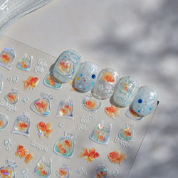 Bagful Brocaded Carp Goldfish Jellyfish Water Bubbles Seahorse Ocean Starfish Whale Adhesive Nail Art Stickers Manicure Decals (ONLINE ORDER ONLY)