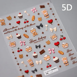 Bowknot Dog puppy Christmas Hat Strawberry Cake Food Coffee Cherry Love Heart Adhesive Nail Art Sticker Reliefs Manicure Decals (Online Order Only)