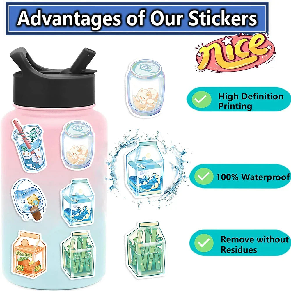 50Pcs Cute Cartoon Animals Plants Glass Stickers DIY Phone Guitar Laptop Notebook Suitcase Cup Waterproof Sticker Kids Toy﻿ (ONLINE ORDER ONLY)