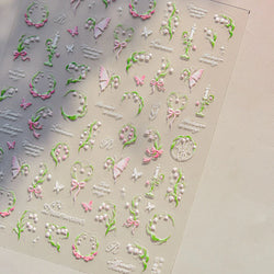 Romantic Lily of The Valley Candle Holder Wreath Bowknot Butterfly Dreamy Adhesive Nail Art Decorations Stickers Manicure Decals (Online Order Only)