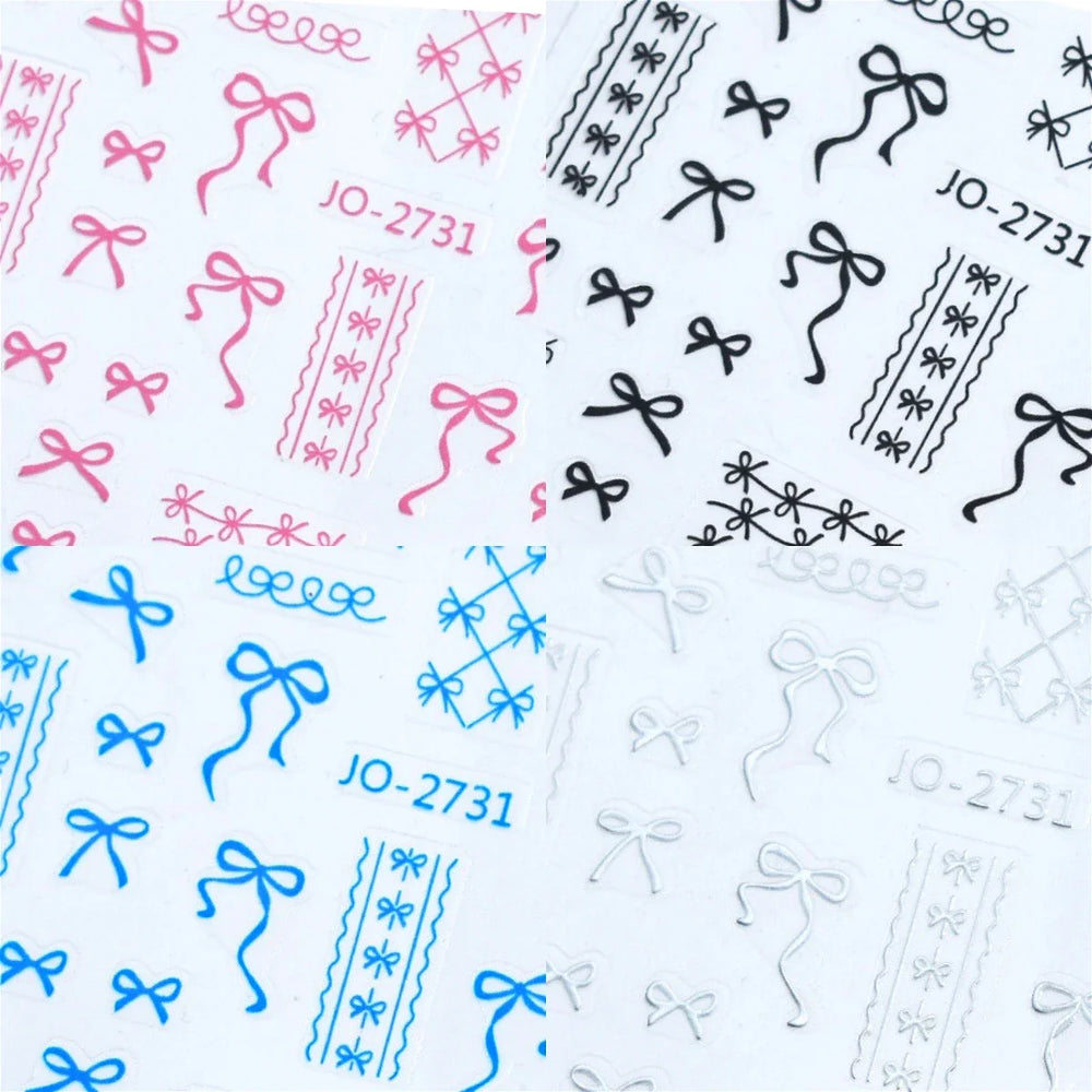 Gold Silver White Black Pink Blue Bowknot Ribbon Flat 3D Line Gird Strap Tie Elegant Charming Nail Art Stickers Manicure Decals (ONLINE ORDER ONLY)