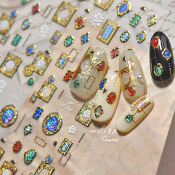 Retro Glass Geometry Glaze Rectangle Round Rose Camellia Adhesive Nail Art Stickers Frame Gemstone Charm Noble Manicure Decals (ONLINE ORDER ONLY)