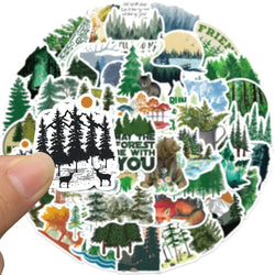 50Pcs Natural Green Forest Animal Stickers Graffiti Skateboard Suitcase Fridge Motorcycle Bike Cartoon Decals DIY Kids Toy (Online Order Only)