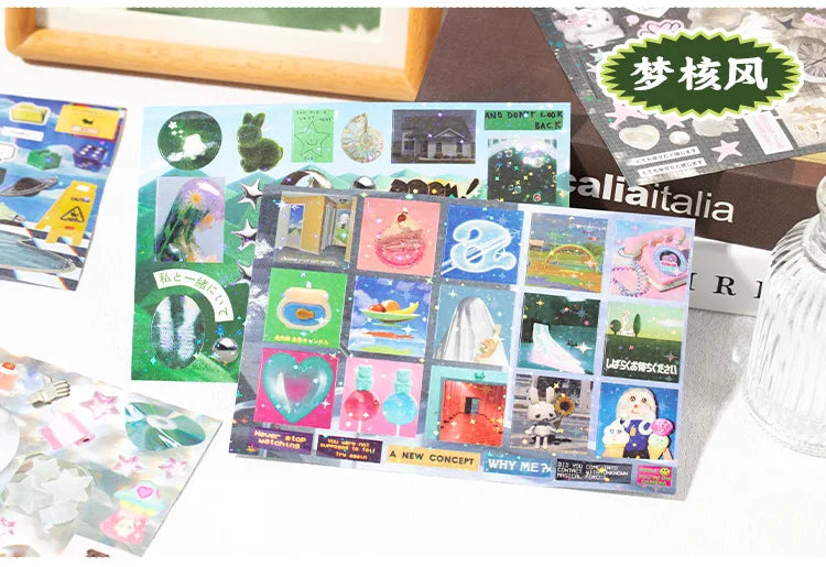 72pages/book Y2K Style Retro Cute Cut Film Sticker Book Planner Journal Handbook Scrapbooking Kawaii Decoration Sticker Gift (ONLINE ORDER ONLY)