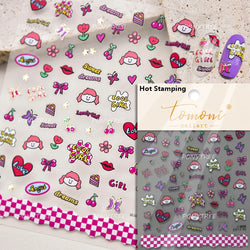 Colourful Cherry Abundant Fruits Bowknot Shiny White Line Outline Self Adhesive Nail Art Stickers Chic Rhinestone Manicure Decal (ONLINE ORDER ONLY)