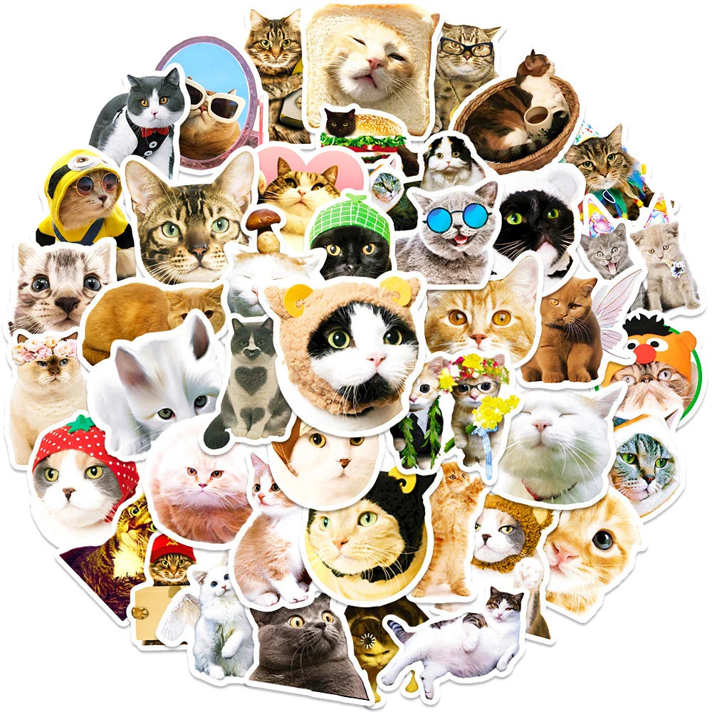 10/30/50PCS Cute Cat Cartoon Stickers Toys Graffiti Decoration Kids DIY Phone Notebook Laptop Fridge Car Funny Decals Waterproof (Online Order Only)
