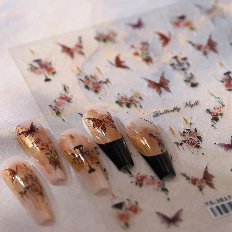 Charming Butterfly Candle Holder Candlestick Chic Rose Flower Romantic Self Adhesive Nail Art Stickers Rhinestone Manicure Decal (ONLINE ORDER ONLY)