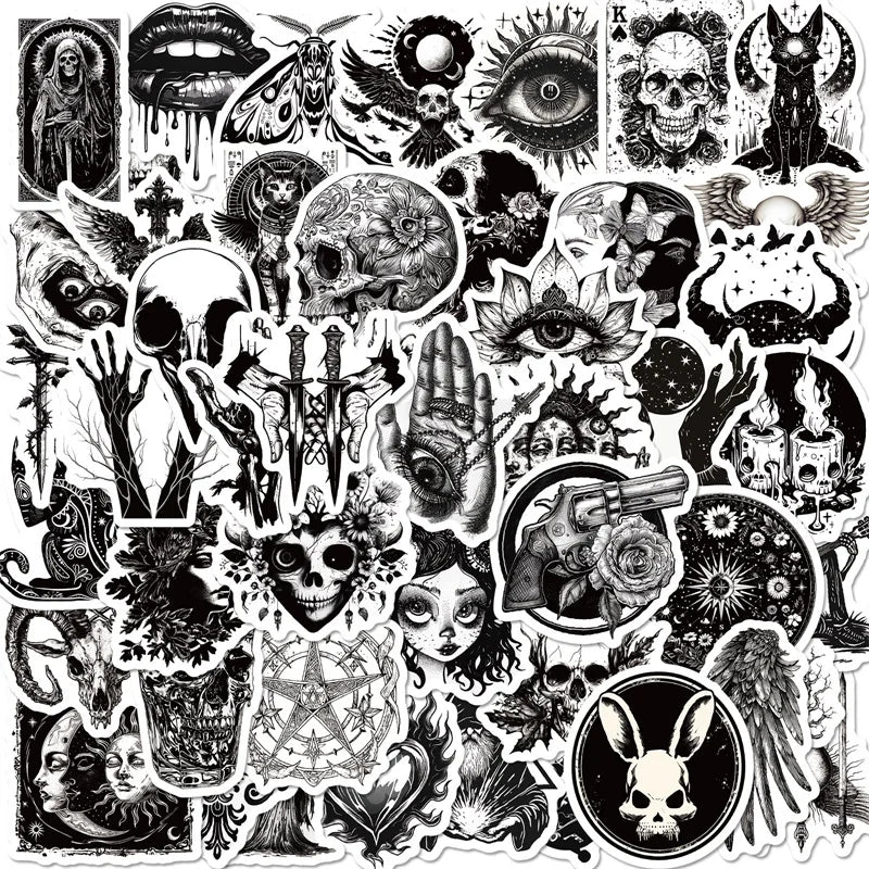 10/30/50PCS Gothic Skull Eyes Sticky PVC Sticker Aesthetic DIY Decoration Scrapbooking Hand Accounting Supplies for Kids (Online Order Only)