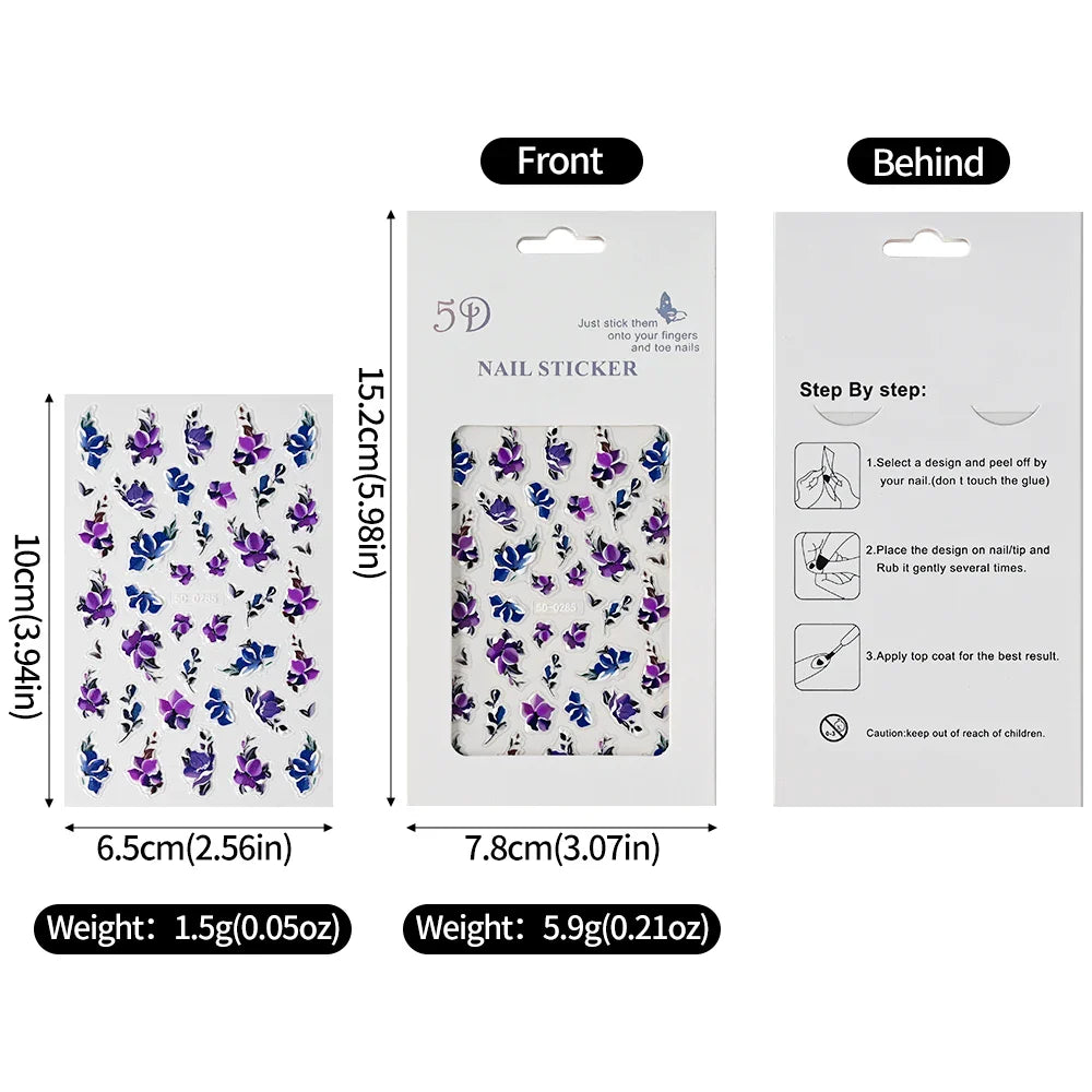 Painting Purple Flower Nail Sticker Daisy Wildflowers Butterfly Gradient Design Decal Geometry Line Charm Foils Manicure Sliders (ONLINE ORDER ONLY)