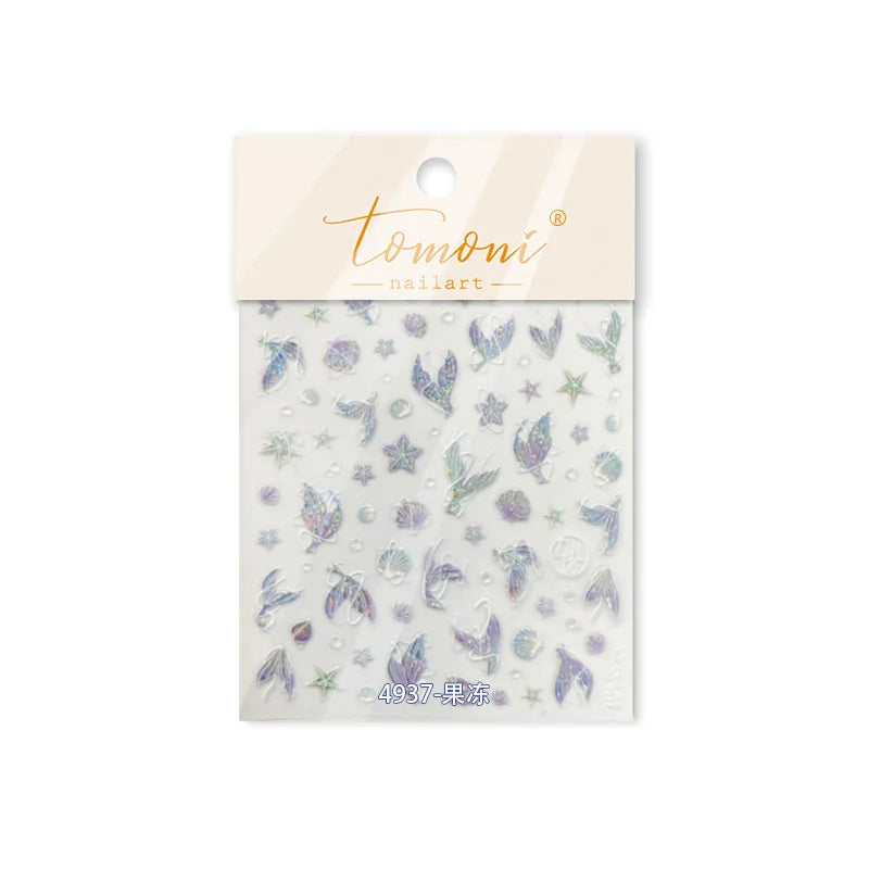 Jellyfish Schools of Fish Shoal Mermaid Tail Seahorse Dreamy Ocean Starfish Shell Coral Adhesive Nail Art Sticker Manicure Decal (ONLINE ORDER ONLY)