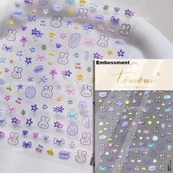 Cute Rabbit Fan Peach Blossom Teacup Lollipop Strawberry Star Cherry Hat Soft Embossed Adhesive Nail Art Stickers Manicure Decal (ONLINE ORDER ONLY)