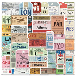 Vintage Travel Boarding Pass Sticker Set - Waterproof, Diary, Luggage, Helmet, Bottle (Online Order Only)