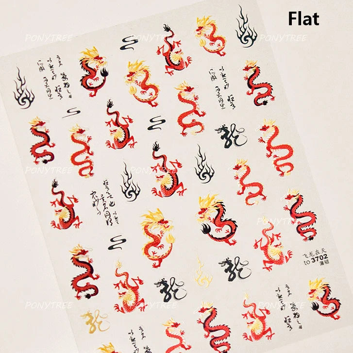 Chinese Dragon Auspicious Beast Mythological Legend Noble Loong Blue Pink Soft Relief Adhesive Nail Art Sticker Manicure Decals (ONLINE ORDER ONLY)