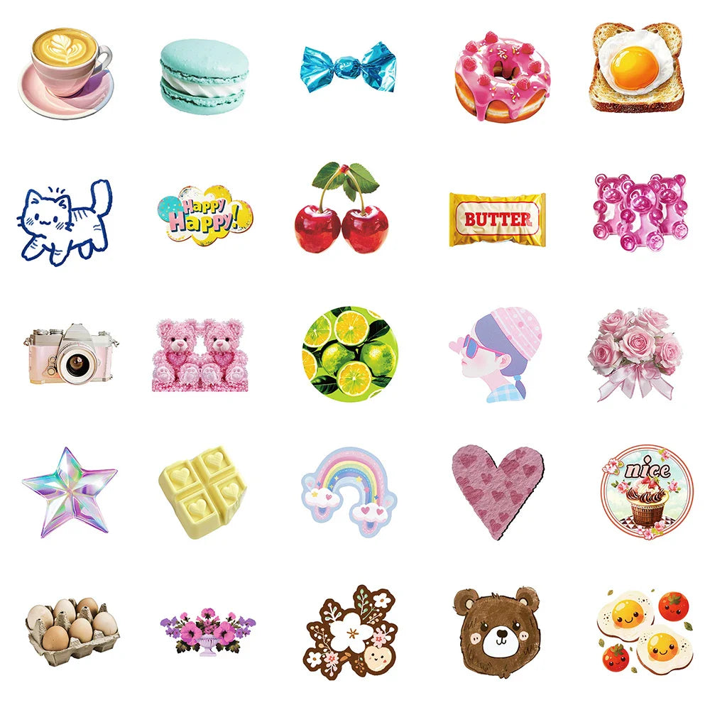 10/30/50PCS Ins Style Girls Cartoon Stickers Cute Dessert Animals Graffiti Decoration DIY Phone Notebook Fridge Suitcase Decals (ONLINE ORDER ONLY)
