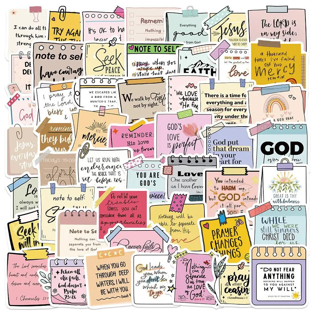 10/50pcs Cute Motivational Jesus Bible Christian Words Stickers Inspirational Decals Student Stationery Notebook Diary Sticker (ONLINE ORDER ONLY)