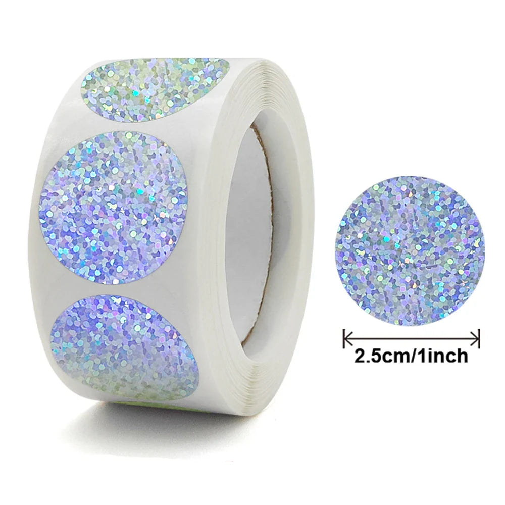100-500Pcs Holographic Round/Heart Shape Stickers For Reward Sticker Party Gift Decoration Label Valentine's Day Sticker (Online Order Only)