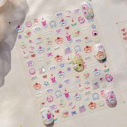 Cute Lucky Bear Apple Core Star Bowknot Flower Delicious Cookies Cherry Cake Dessert Milk Vase Adhesive Nail Art Stickers Decals (ONLINE ORDER ONLY)