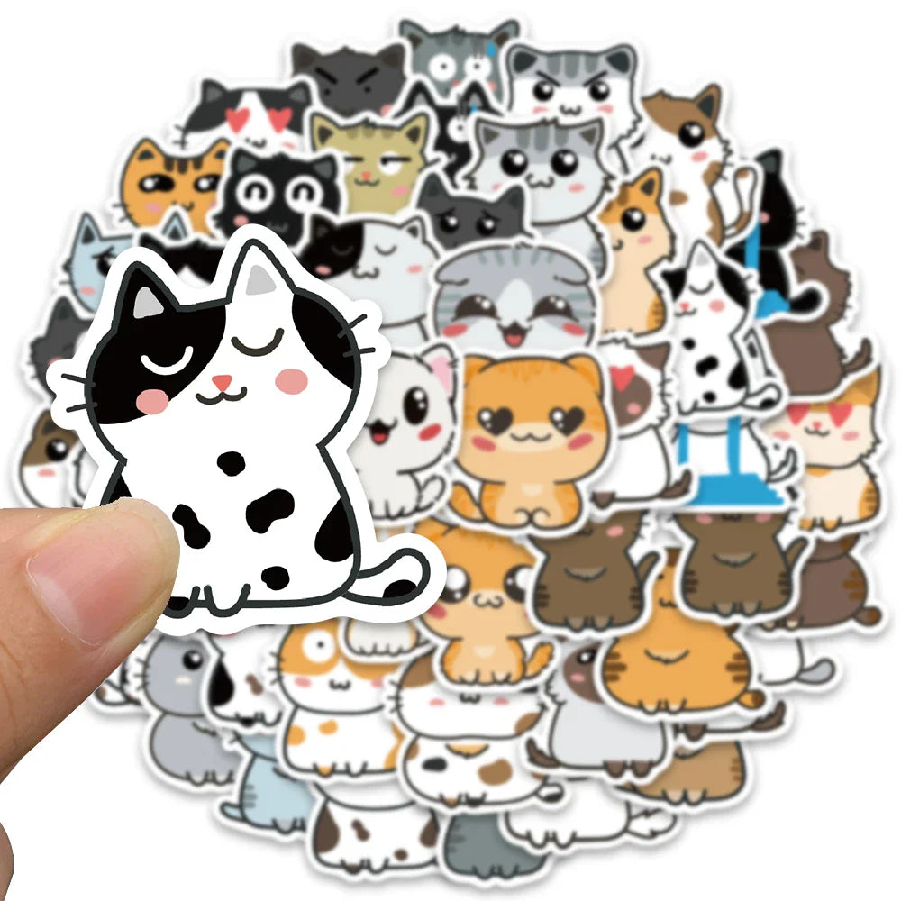 50pcs Funny Cute Cartoon Cats Meme Stickers Vinyl Laptop Phone Decals For Luggage Guitar Stationery Waterproof Graffiti Toy (ONLINE ORDER ONLY)
