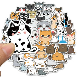 50pcs Funny Cute Cartoon Cats Meme Stickers Vinyl Laptop Phone Decals For Luggage Guitar Stationery Waterproof Graffiti Toy (ONLINE ORDER ONLY)