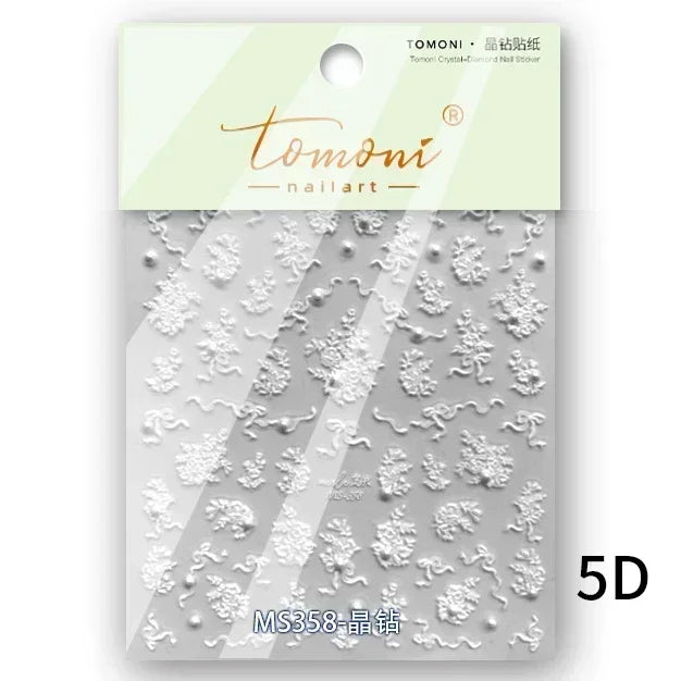 Gradient Halo Dyeing Dark Red Rose Flower Rhinestone Lace Bow Heart 3D Self Adhesive Nail Art Decoration Sticker Manicure Decals (ONLINE ORDER ONLY)
