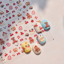 Cute Bowknot Dog Puppy Bear Strawberry Cake Fruit Juice Coffee Desserts Corgi Cherry Adhesive Nail Art Stickers Manicure Decals (ONLINE ORDER ONLY)