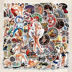 100PCS Retro Motorcycle Sexy Girl Graffiti Stickers Laptop Helmet Guitar Car Decals (Online Order Only)