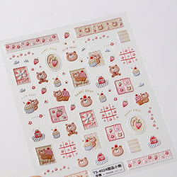 Sweet Dessert Cute Bear Cake Apple Flower Strawberry Jam Lace Line Bear Footprints Adhesive Nail Art Stickers Manicure Decals (ONLINE ORDER ONLY)