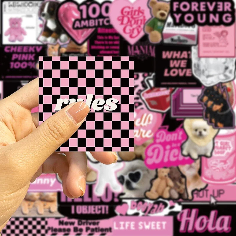 10/30/55PCS Cute Black Pink Word Decoration Scrapbooking PVC Sticker Aesthetic Children's Stationery School Supplies for Kids (Online Order Only)