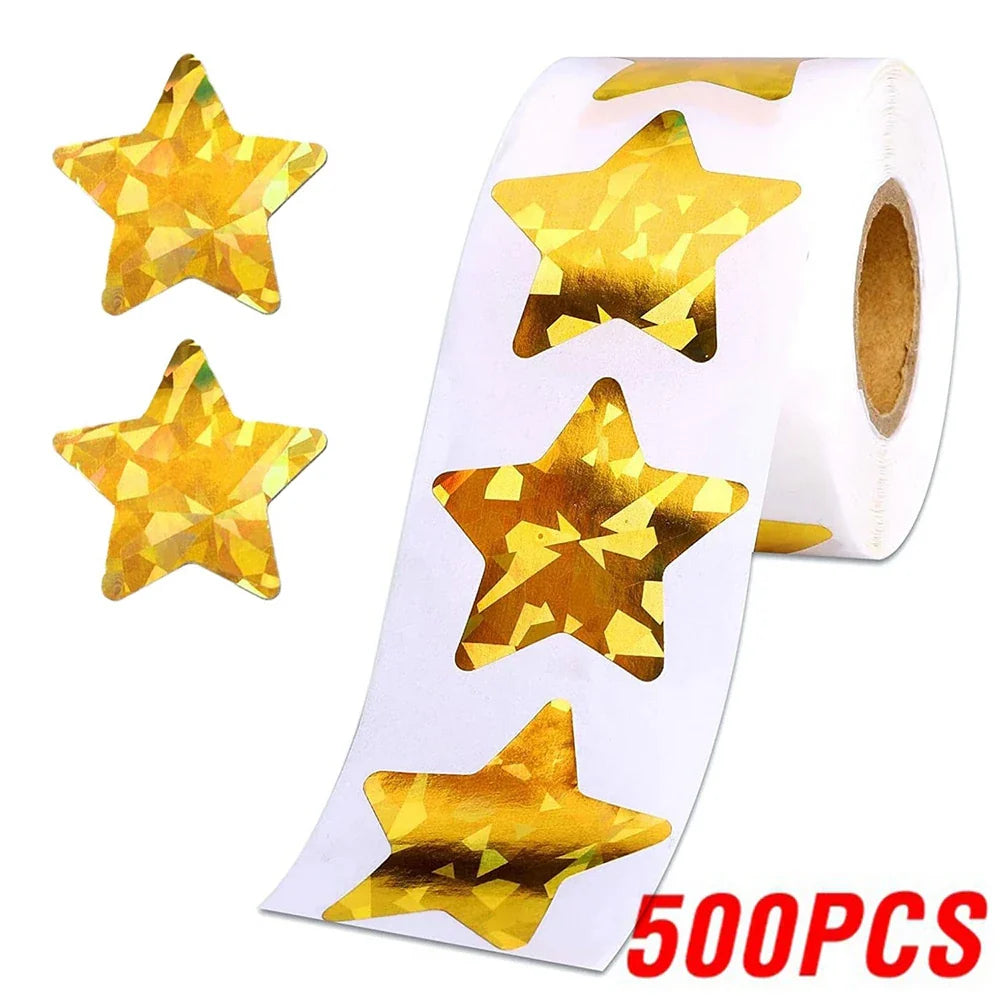 100-500pcs Holographic Star Silvery Stickers For Kids Reward Foil Star Stickers Labels For Wall Crafts Classroom Supplies 1inch (ONLINE ORDER ONLY)