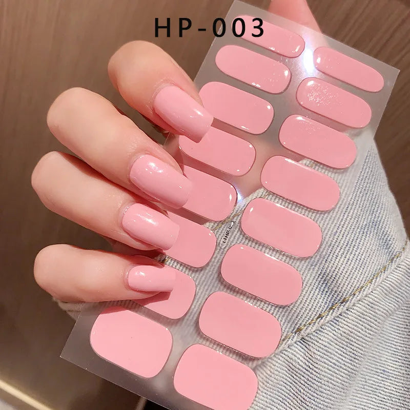 Nude Pink French Semi-Cured Gel Nail Patch Slider Adhesive Waterproof Long Lasting Full Cover Gel Nail Sticker UV Lamp Needed *^ (ONLINE ORDER ONLY)