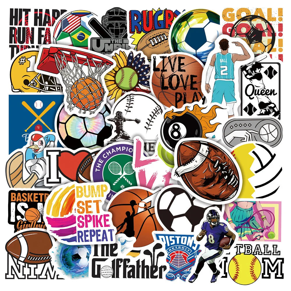 Sports Ball Stickers Pack: Football, Basketball, Rugby Decals for Laptop, Phone, Skateboard, Car, Motorcycle, Luggage (Online Order Only)