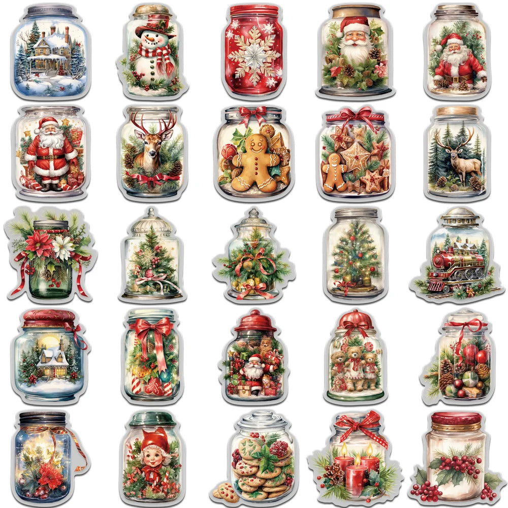 10/30/50PCS Cute Christmas Wishing Bottle Stickers Cartoon Santa Claus Decals Party Decoration Laptop Phone Luggage Fridge Gifts (Online Order Only)