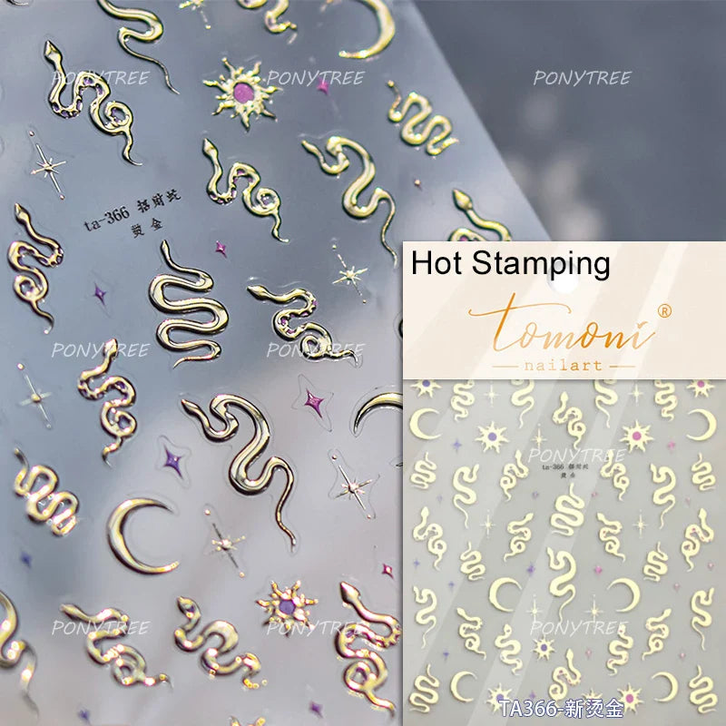 Chic Purple Serpent Flower Winding Snake Elements Shiny Dreamy Animals Self Adhesive Nail Art Sticker Embossment Manicure Decals (ONLINE ORDER ONLY)