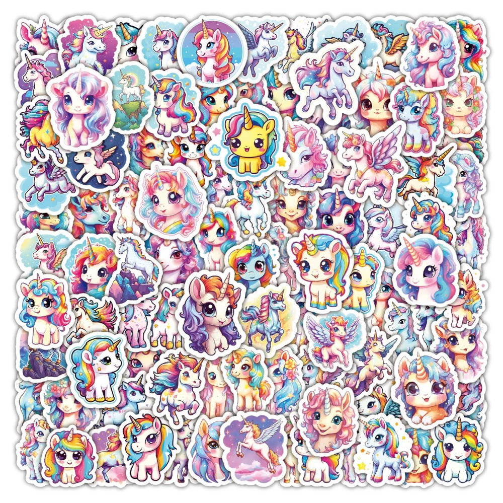 50/100Pcs Cartoon Rainbow Cute Horse Children Luggage Laptop Mobile Phone Decorative Stickers Waterproof Graffiti Wholesale (ONLINE ORDER ONLY)