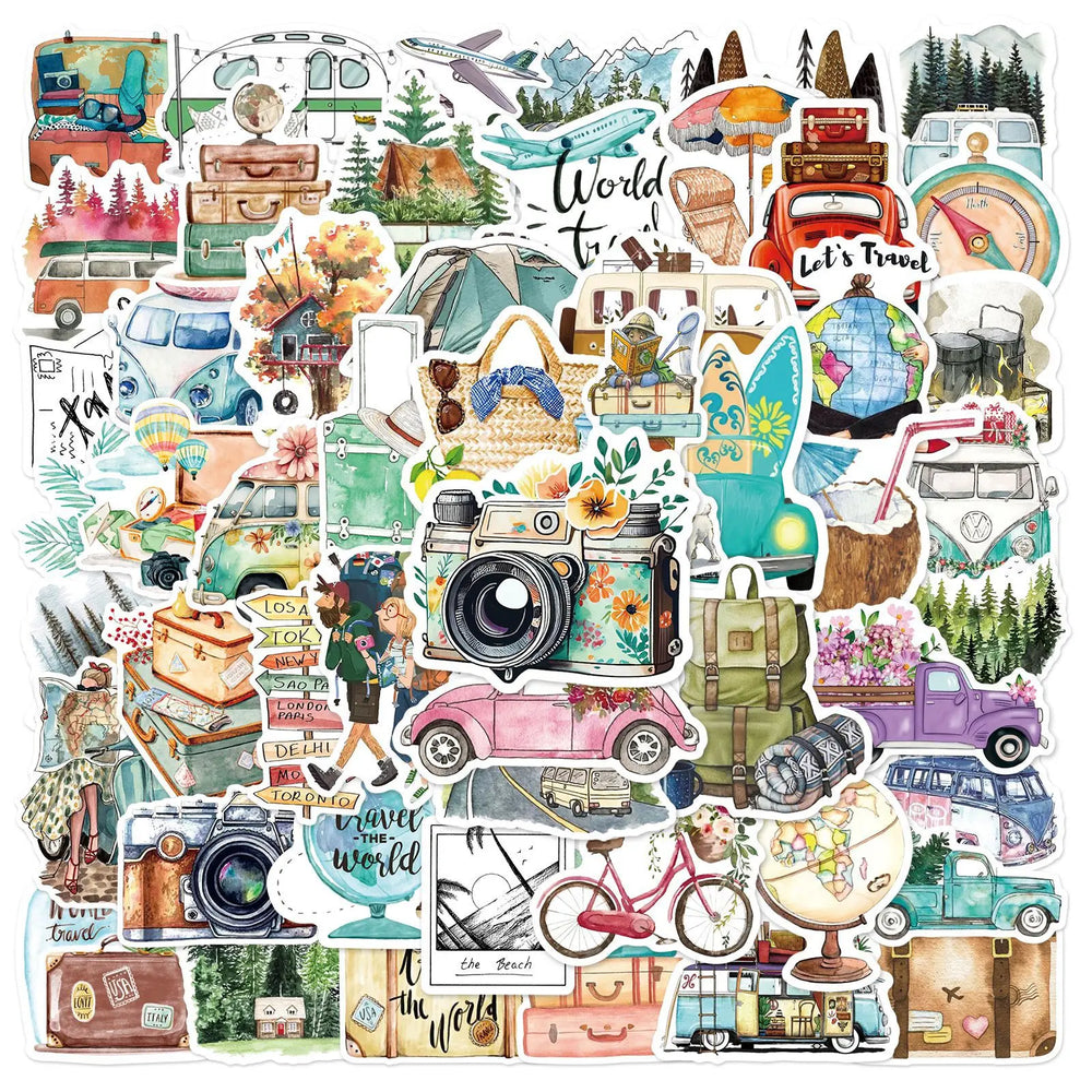 50PCS Trendy Outdoor Travel Graffiti Stickers - Waterproof for Phone, Helmet, Water Cup, Car, DIY (Online Order Only)