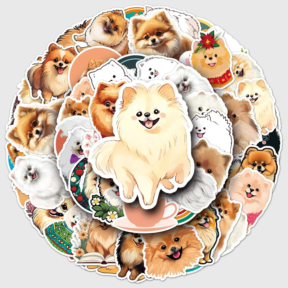 50Pcs Pomeranian Cartoon Waterproof Vinyl Stickers for Skateboard Snowboard Home Decor (ONLINE ORDER ONLY)