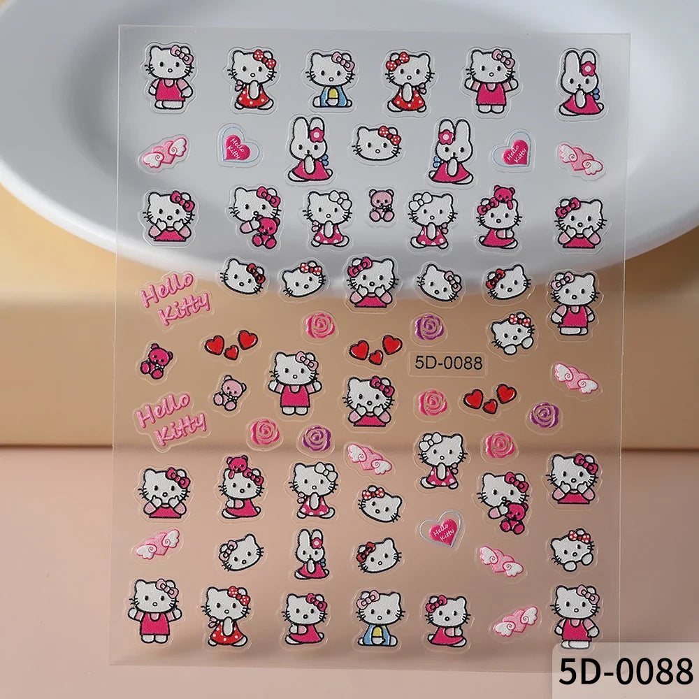 1pc 5D Pink/Black Hello Kitty Nail Art Stickers Anime Cartoon Japanese Cartoon KT Cat Manicure Decal Luxury DIY Nail Accessories (ONLINE ORDER ONLY)