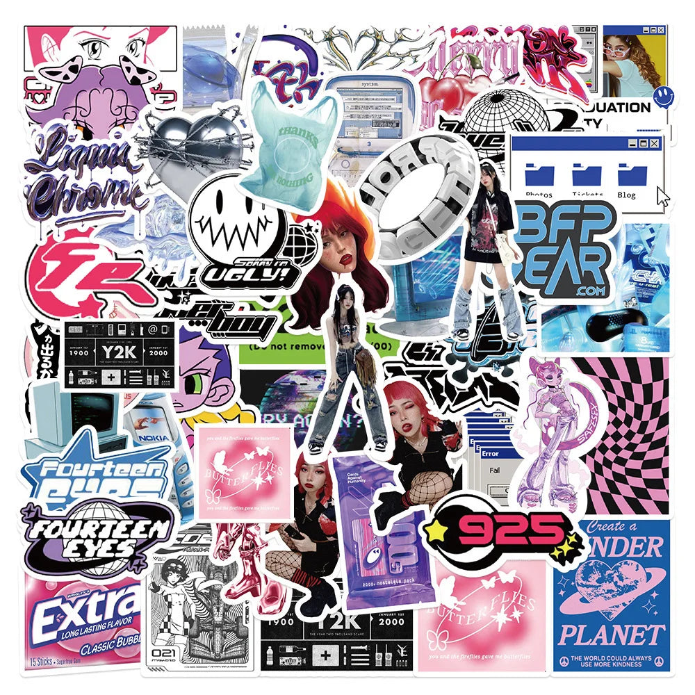 Retro Y2K Girl Cartoon Stickers for Phone Laptop Luggage Skateboard - Fun Gift for Kids (Online Order Only)